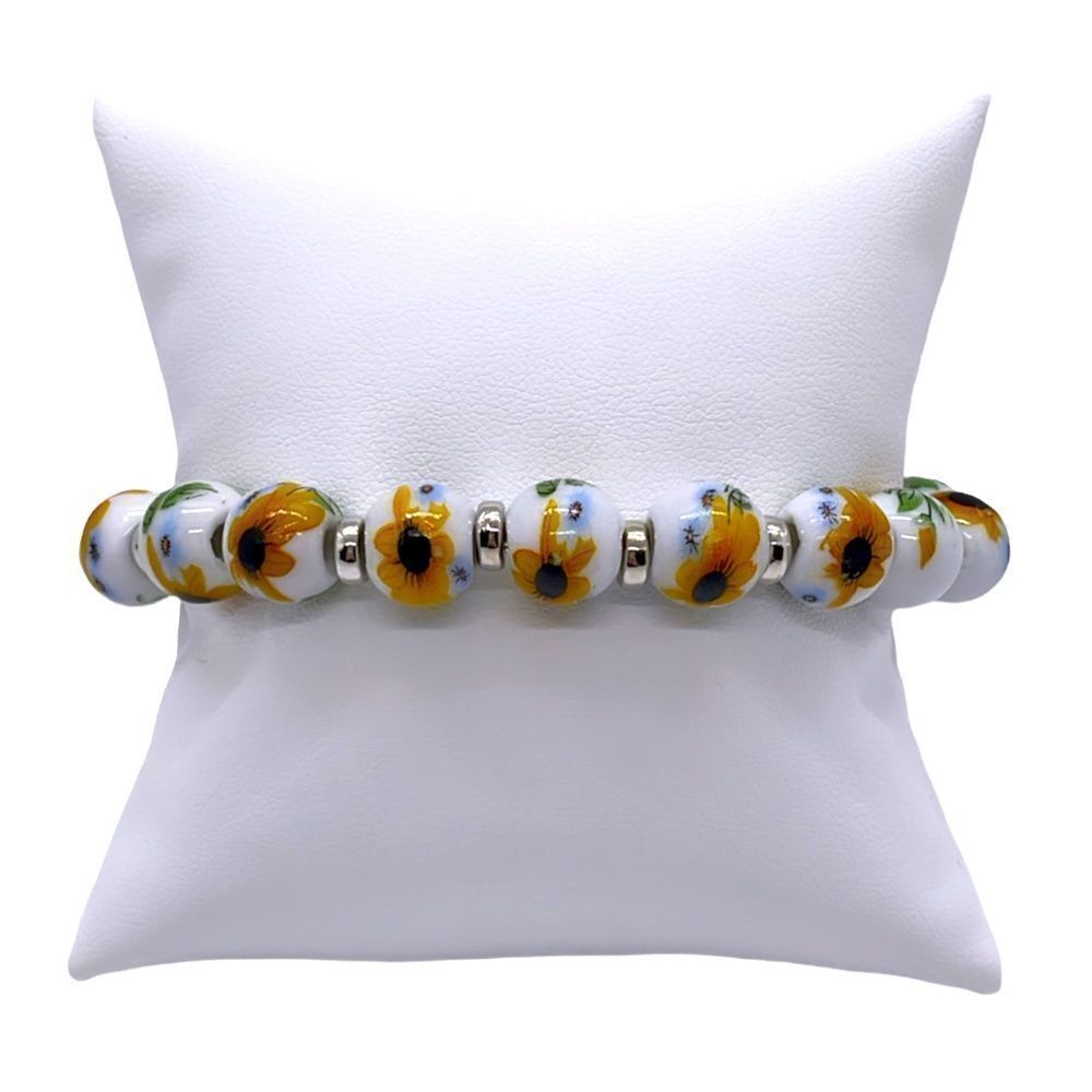 NWT Wool + Pepper Co. SUNFLOWER & Silver Beaded Bracelet
